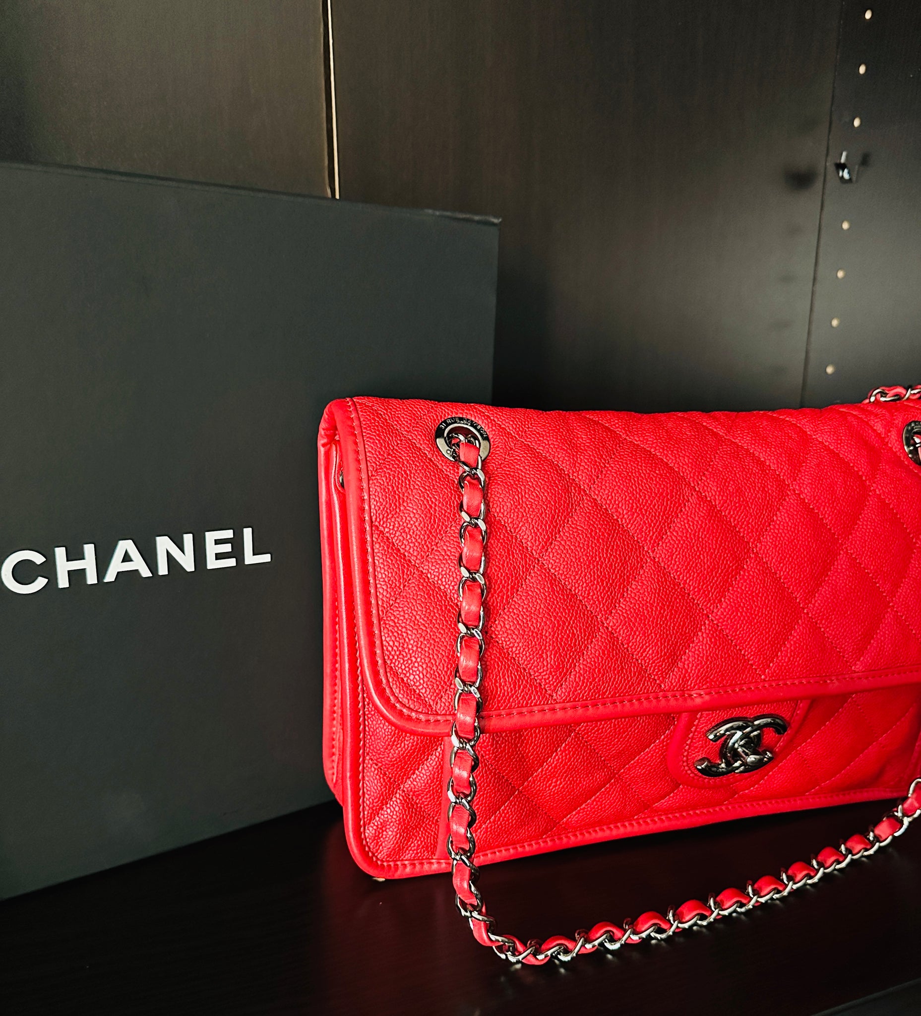 Chanel Caviar Quilted Large French Riviera Flap Red (SHOP MY CLOSET)